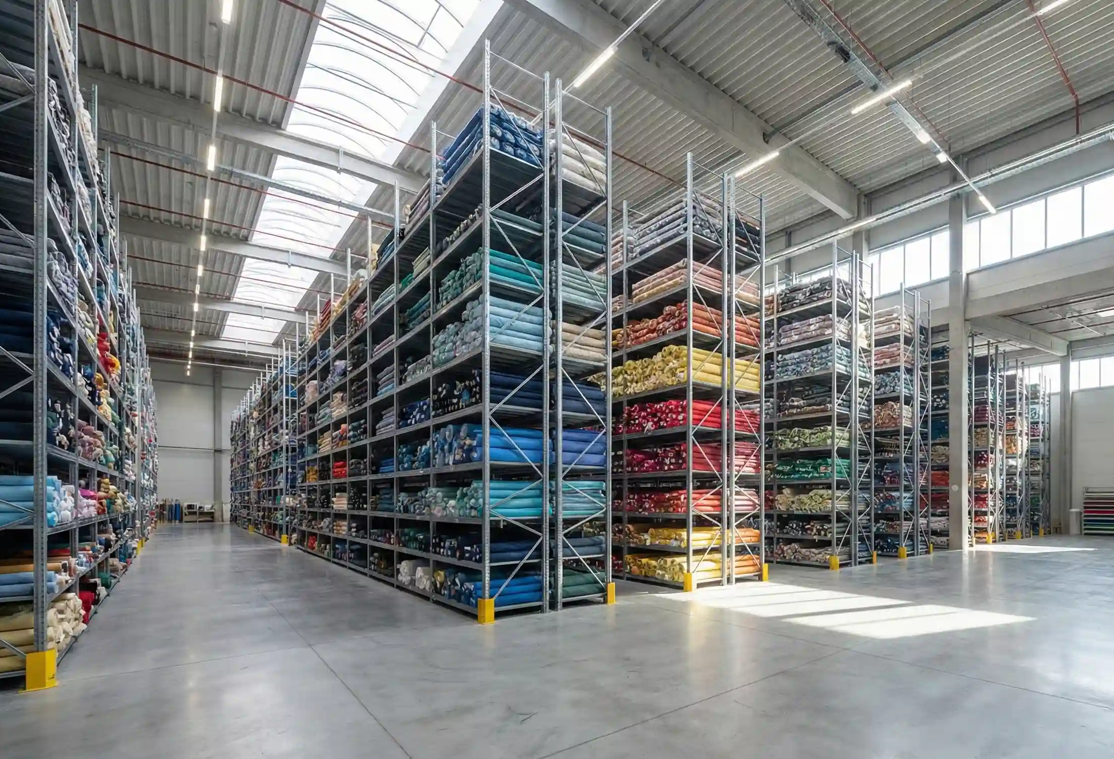 A bright, modern textile warehouse of online fabric store